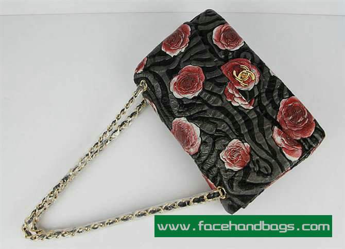 Chanel 2.55 Rose Handbag 50136 Gold Hardware-Black Red - Click Image to Close